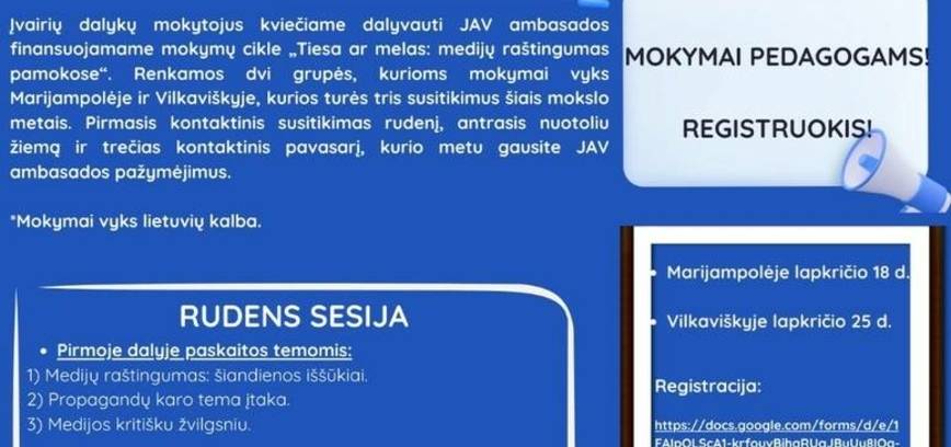 Mokymai pedagogams! Tiesa ar melas: Medijų raštingumas pamokose
