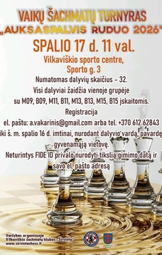 Vaikų šachmatų turnyras „Auksaspalvis ruduo 2026“