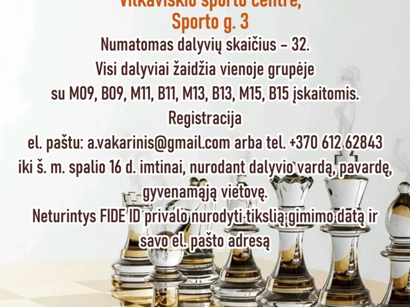 Vaikų šachmatų turnyras „Auksaspalvis ruduo 2026“