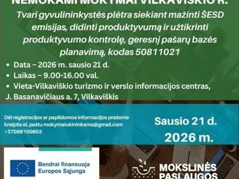 KVIETIMAS Į NEMOKAMUS MOKYMUS 